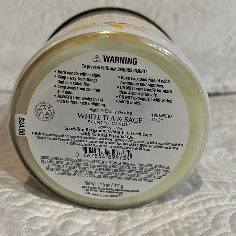 Bath &‎ Body Works You’re My Favorite white tea and sage 3 wick candle, new - Picture 6 of 10